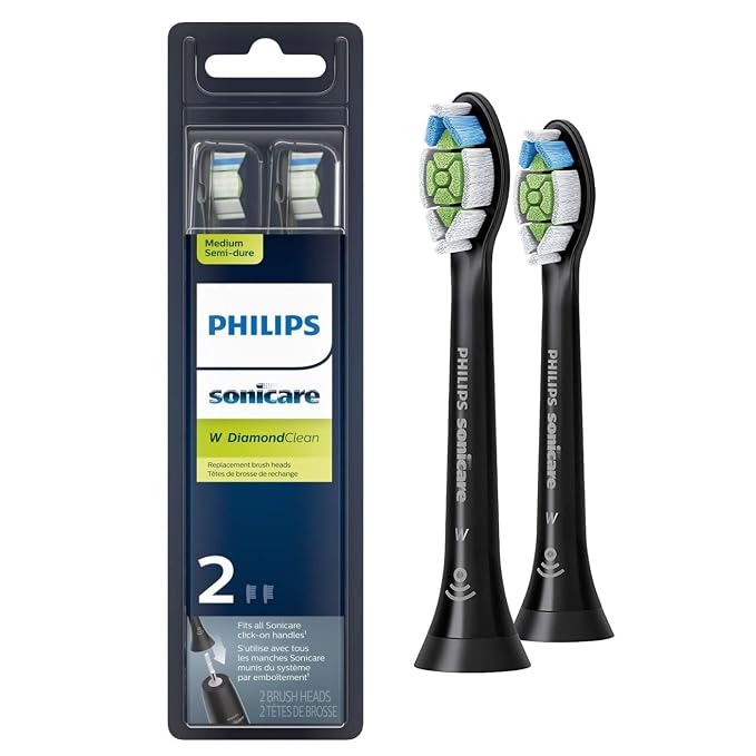 Philips Sonicare for Kids 7+ Genuine Replacement Toothbrush Heads, 2 Brush Heads, Turquoise and White, Standard, HX6042/94 & Genuine W DiamondClean Toothbrush Heads, 2 Brush Heads, Black, HX6062/95