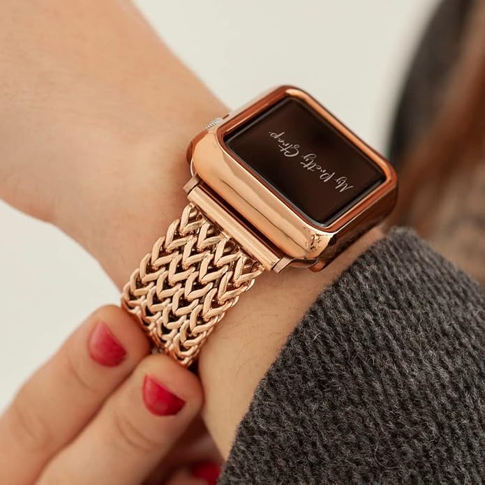 My Pretty Strap - Compatible Apple Watch Band Strap, Stainless Steel Fashion iWatch Replacement Strap- Easy Resizing, No Tool Needed, Fits Most Wrists- Series 1-11, SE and Ultra
