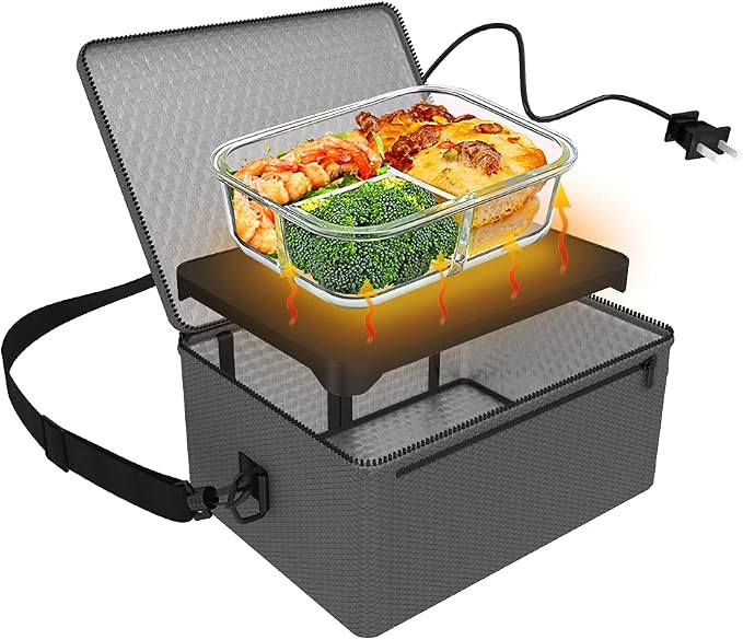 Portable Oven, 110V Portable Food Warmer Personal Portable Oven Mini Electric Heated Lunch Box for Reheating & Raw Food Cooking in Office, Travel, Potlucks and Home Kitchen (Gray)