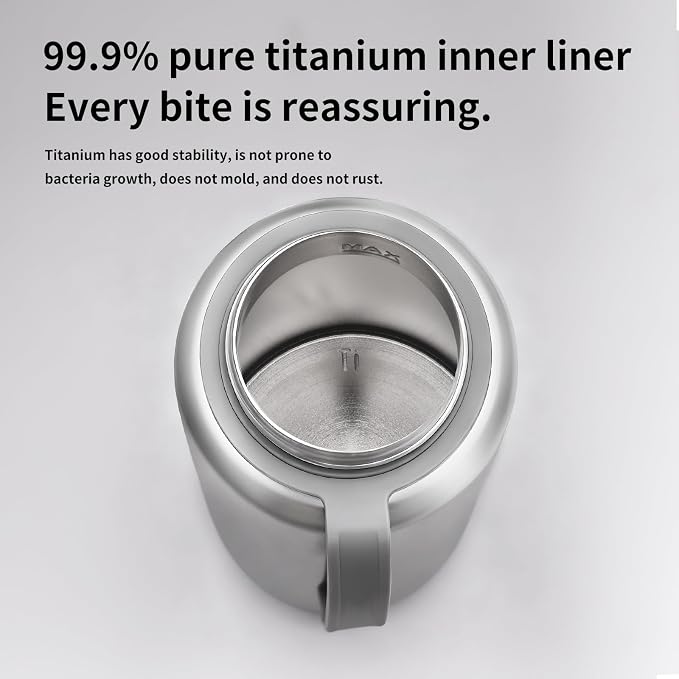 ZING TTI Pure titanium Electric Heated Travel Kettle,17.5 oz,Double-layer vacuum, Portable Electric Kettle, Adjustable Multi-Temperature Settings, 100V-240V Compatible, Grayl Water Bottle.