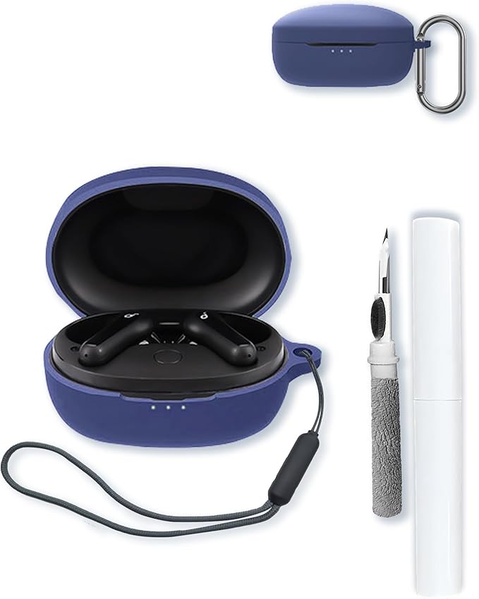Case for Soundcore Anker Life P2 mini True Wireless Earbuds,Soft Protective,BOVUGAC Silicone Case Cover with Keychain & Cleaning Kit & Lanyard for Anker Life P2 mini-Blue