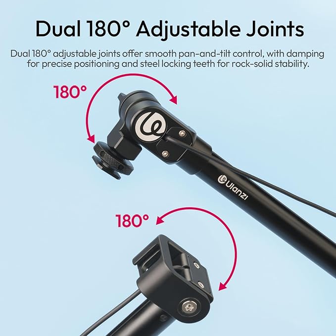 ULANZI ZJ08 Extendable Cold Shoe Mic Arm Pole with Built-in 3.5mm Audio Cable, 3 Section Aluminum Microphone Boom Pole for Cold Shoe Microphones, Angle Length Adjustable, 1KG Max Load