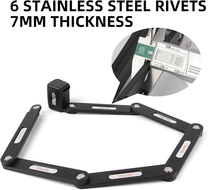 Venzio Folding Bike Lock, 7mm Heavy Duty Anti-Theft Lock with Key, 85cm/33.5in Hardened Steel Foldable Lock with Mounting Bracket for Bikes, E-Bikes & Scooters