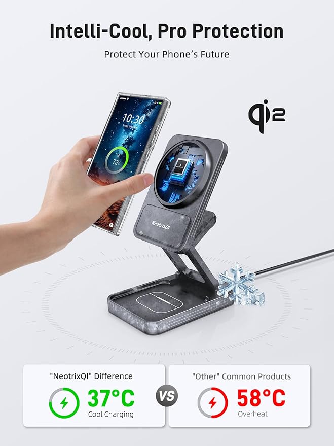 Magnetic Wireless Charger for Samsung, 3 in 1 Aluminum Alloy Charging Station for Samsung Galaxy S26 Ultra/Z Fold7/Flip7/Buds4, Qi2 Foldable Travel Watch Charger for Galaxy Watch Ultra/8/7