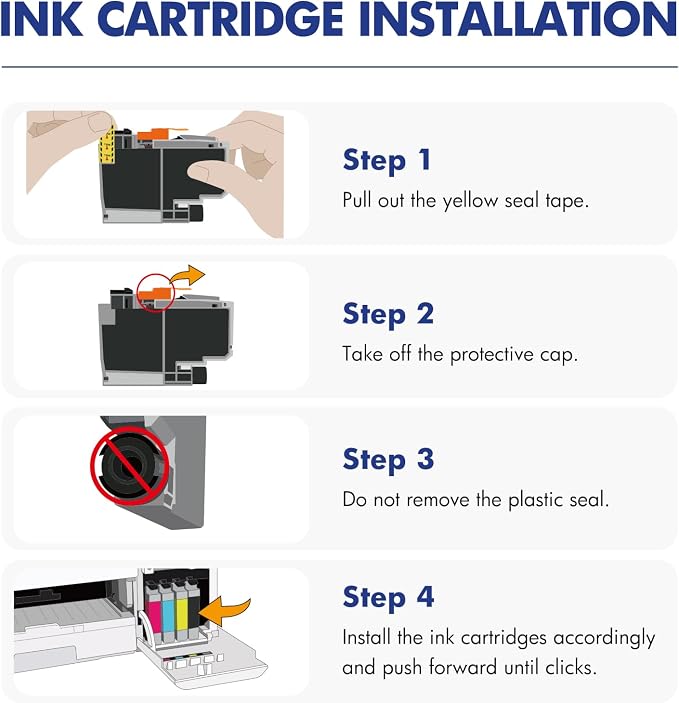 LC404 MFC-J1205W Ink Cartridges for Brother Printer LC404XL 404XL LC 404 XL Ink for MFC-J1205W MFC-J1215W MFC J1205W J1215W Printer (4 Pack, Black Cyan Magenta Yellow)