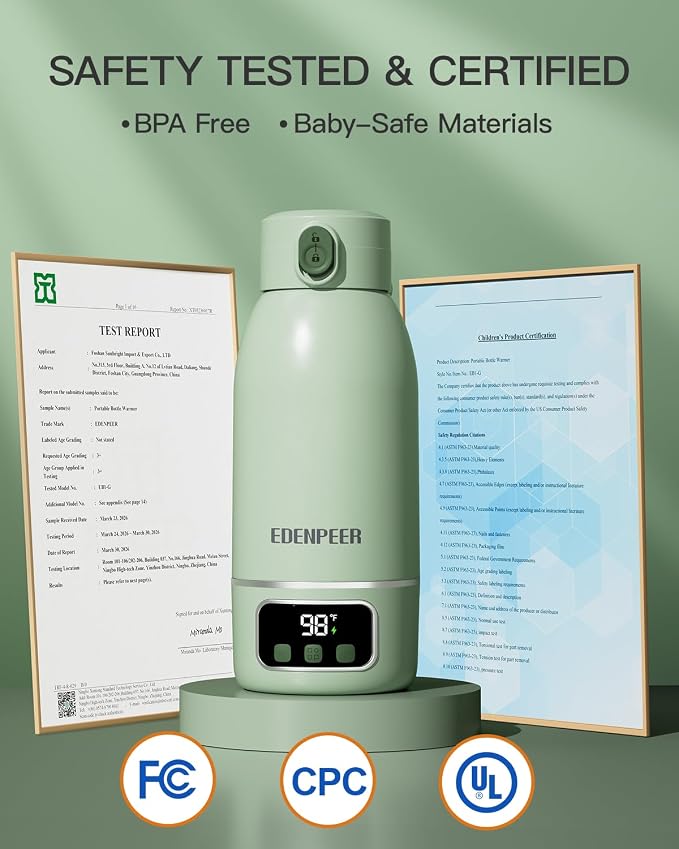 Portable Bottle Warmer on The Go, 17.6 OZ 120 W Fastest Heating, 17400 mAh Long Battery Life for Night Feedings, Precise Temperature Control,for Breast Milk & Water,48H Keep Warm, for Car & Outdoor