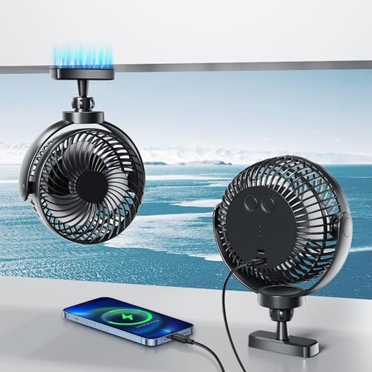 Magnetic Cruise Fan Rechargeable,10000mAh Battery Operated Portable Fan with 3 Speeds, 30H Working Time,LED Lantern,360° Rotatable Head, Magnetically Sticks on Cabin Ceilings and Walls,Black