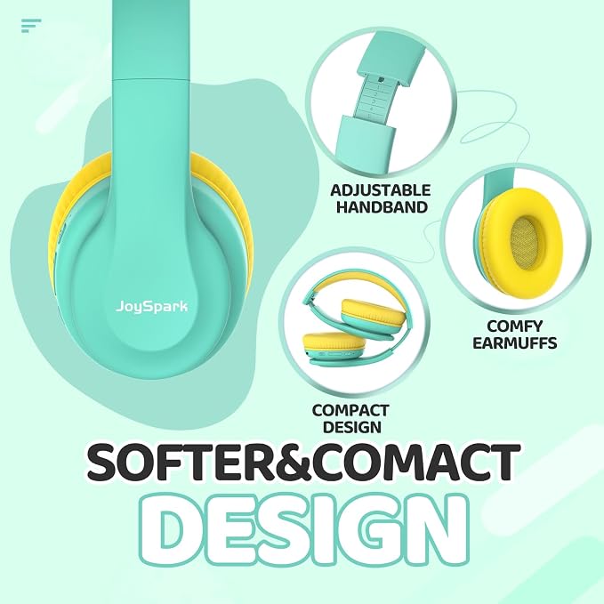 JoySpark Kids Bluetooth Headphones, Lightweight Wireless Headphones for Kids, 85/94dB Volume Limited, 60 Hours Playtime, Bluetooth 5.3, Over-Ear Toddler Headsets with Built-in Mic-Green