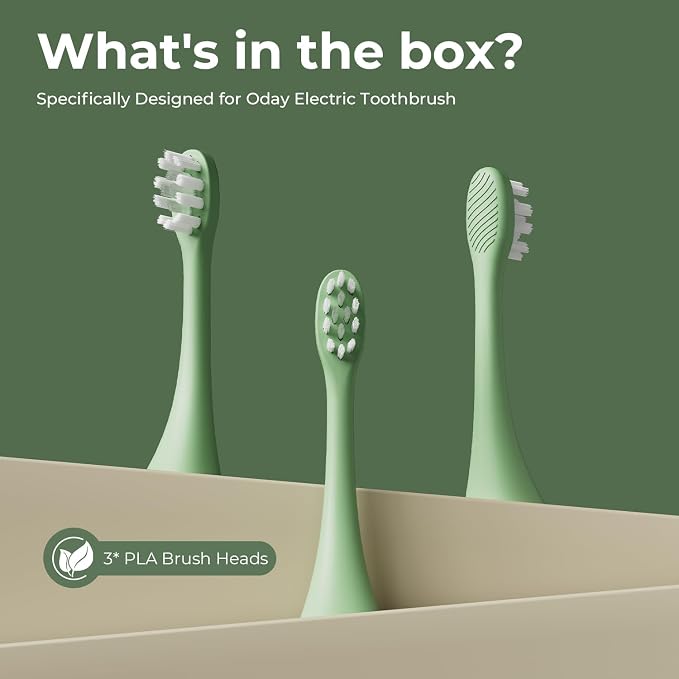 Oday Plant-Based Electric Toothbrush Heads, Long-Lasting Replacement Brush Heads, Compatible Only with Sonic Electric Toothbrush Green - Pack of 3