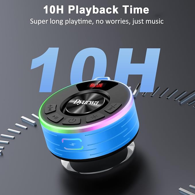 Bluetooth Shower Speaker, Waterproof Shower Speaker Bluetooth 5.3 Loud Clear Sound with Suction Cup, Built-in Mic, Digital Display/RGB Lights, IPX7 Bathroom Speaker for Outdoor/Pool/Beach/Party/Gift.