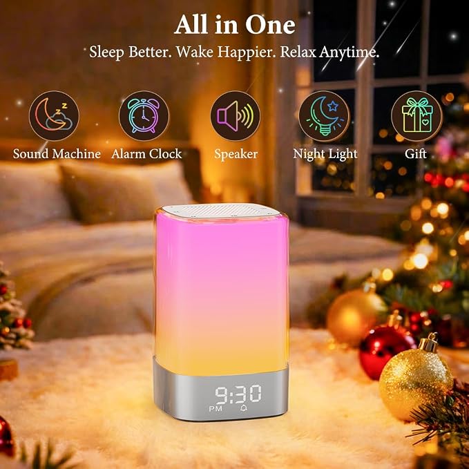 Sound Machine with 32 Soothing Sounds, Alarm Clock, White Noise Machine, Night Light, Bluetooth Speaker, App Control, Timer, Alarm Clock for Bedroom Kids, Birthday Gifts for Women Teen Girls Boys Mom