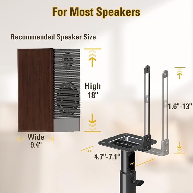 Mounting Dream Speaker Stands Height Adjustable for Satellite & Small Bookshelf Speakers, Set of 2 Floor Stand Mount for Bose Polk JBL Sony Yamaha and Others - 11LBS Capacity MD5402