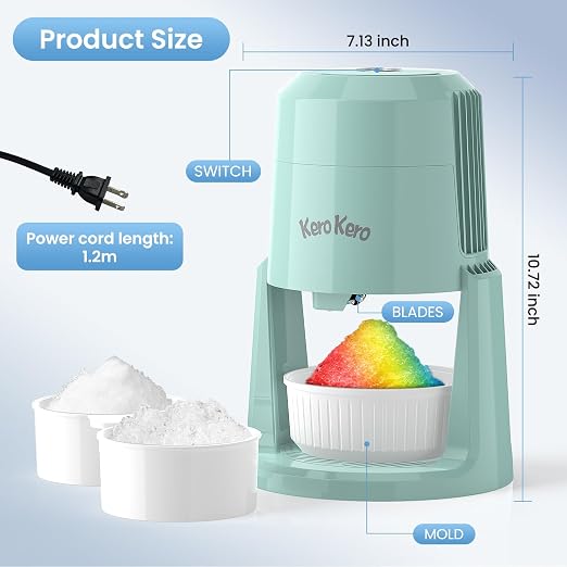 Professional Shaved Ice Machine: RX03 Electric Snow Cone Maker & ICEE Machine for Home, 60W Power, 120V Universal Voltage, Create Fluffy Ice Snow Cones, Slushies and Frozen Treats-Green (Green)