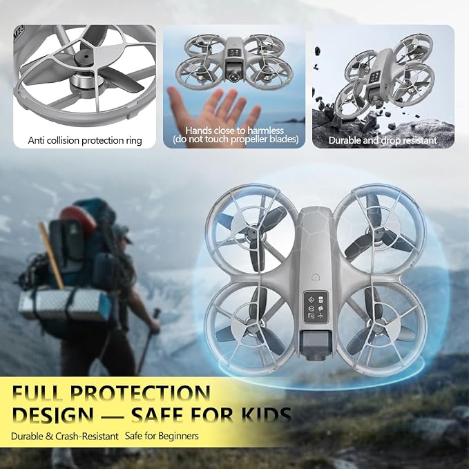 CloudWings Drone with camera for kids and Remote – Beginner RC Drone for Kids with Brushless Motor, Optical Flow Hover, One-Key Takeoff, FPV Video （grey, 2 Batteries)