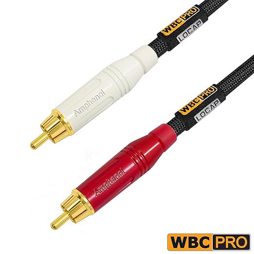 2.5 Foot RCA Cable Pair - WBC-PRO-LOCAP Low-Capacitance (14pF/ft) 22 AWG Ultra-Silent Audiophile & Professional-Grade Audio Interconnect Cable with Amphenol ACPR Gold RCA Plugs & Black Tweed Jacket
