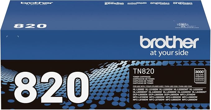 Brother Genuine Toner Cartridge, TN820, Replacement Black Toner, Page Yield Up to 3,000 Pages, Amazon Dash Replenishment Cartridge (Pack of 3)