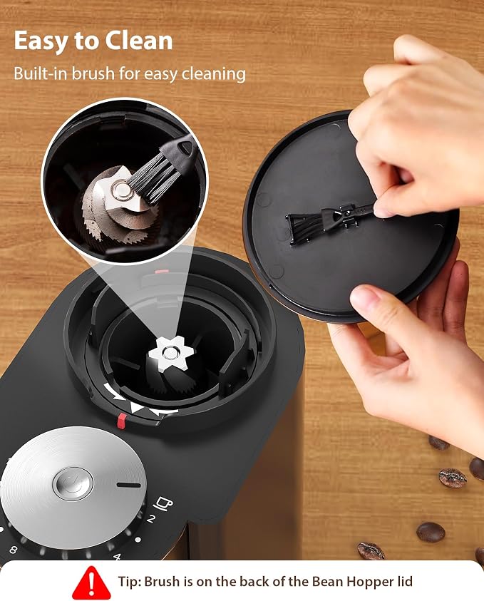 Aromaster Burr Coffee Grinder, Electric Conical Coffee Bean Grinder for Home Use, with 25 Grind Settings,3-Ears Portafilter Holder, Anti-static Design, Adjustable 2-12 Cups Timer, Cleaning Brush