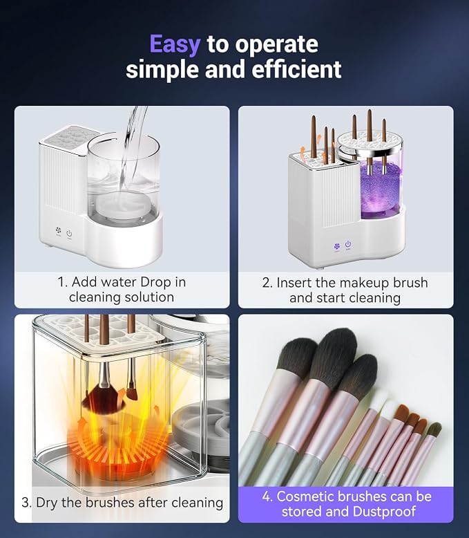 2026 Upgrade 3 IN 1 Electric Makeup Brush Cleaner【Industry NO.1-12x Cleaning Power】Makeup Brush Cleaner Machine【Perfect Design - Suitable for All Brush】 Dryer Cleaner for Makeup Brush Set