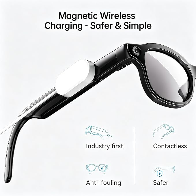 Smart Glasses with Camera, AI Voice Assistant, Real-Time Translation, Open-Ear Speakers, Wireless Charging, Bluetooth, 3 Lenses, for Work and Travel (8, GB)