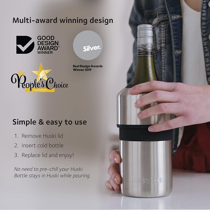 Huski Wine Chiller | Iceless Design | Keeps Cold up to 6 Hours | Wine Accessory | Next Generation Ice Bucket | Fits Some Champagne | for Wine Lover (Stone Grey)