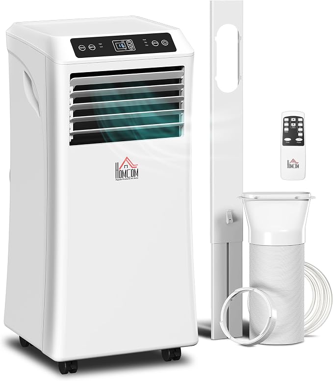 HOMCOM 8000 BTU Portable Air Conditioner for Rooms Up to 344 Sq. Ft., 4-in-1 AC Unit with Cooling Fan, Dehumidifier, Sleep Mode, Remote Control, 24H Timer, Window Installation Kit, White