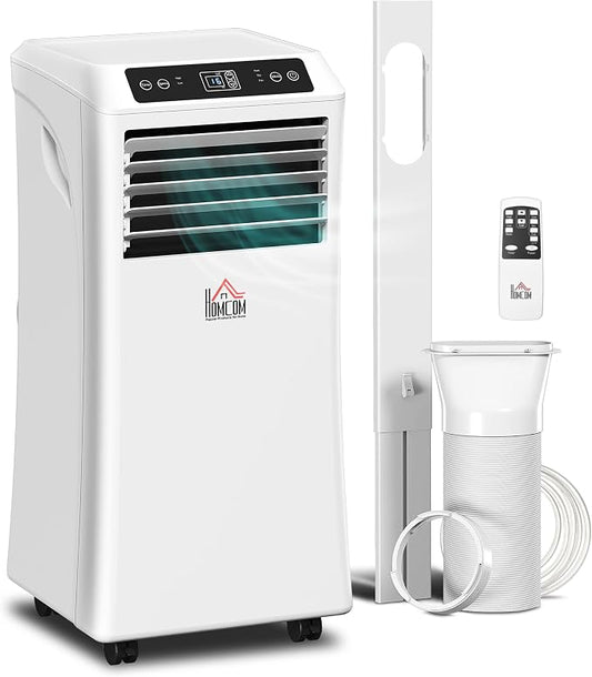 HOMCOM 8000 BTU Portable Air Conditioner for Rooms Up to 344 Sq. Ft., 4-in-1 AC Unit with Cooling Fan, Dehumidifier, Sleep Mode, Remote Control, 24H Timer, Window Installation Kit, White