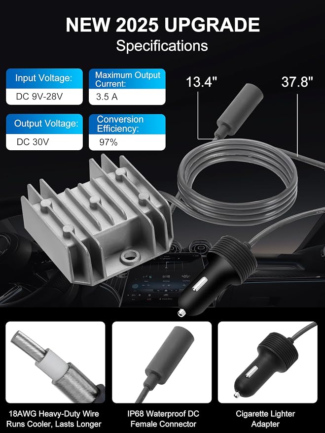 Starlink Mini Car Adapter with 12V to 30V 3.5A Step Up Converter [Supports up to 150FT Extension Cable] Starlink Mini 12V Adapter, Car Charger, Ideal for RV, Boat, Trailer