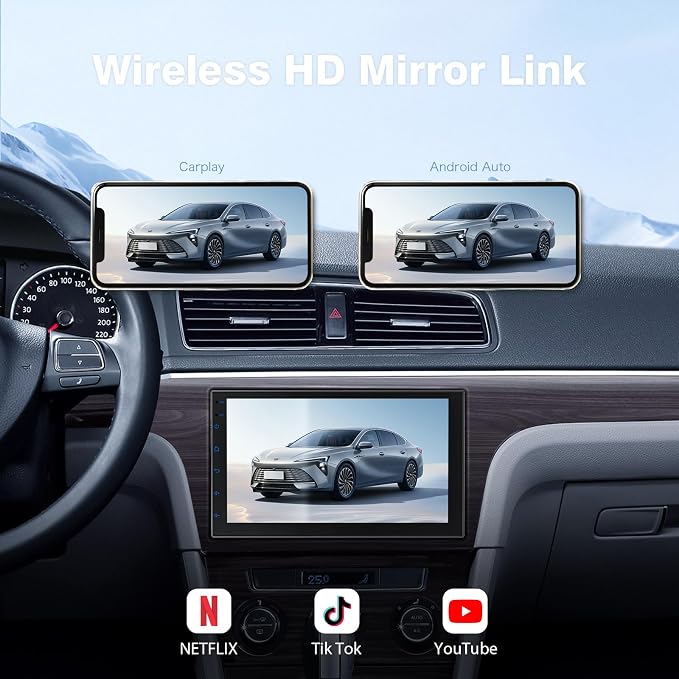 Haudio 7 Inch Double Din Car Stereo with Wireless Apple CarPlay & Android Auto, Touchscreen Android Radio, Bluetooth Car Audio Receiver (No reversing Camera)