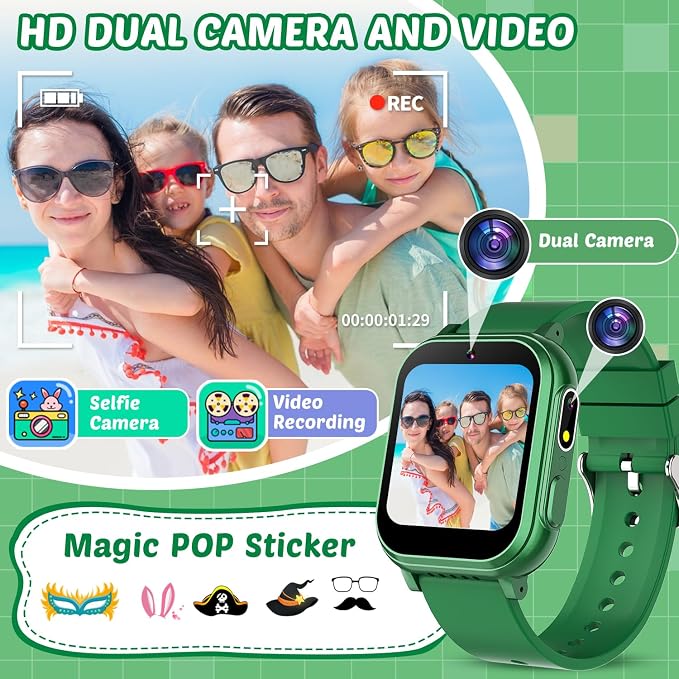 Sedzofan Waterproof Smart Watch for Kids Boys Toys Age 5-12 with 32 Games, Dual Camera, Habit Tracking, Music Player, Video, Alarm Clock, HD Touchscreen Kids Smart Watch Gift for Kid Age 6 7 8 9 10