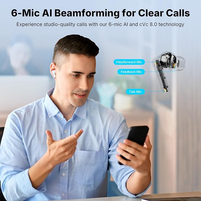 EarFun Air Pro 4+ Adaptive Noise Cancelling Wireless Earbuds, Qualcomm aptX Lossless, Dual Drivers, Translation Earbuds, Snapdragon Sound, 6 Mics AI Clear Call, Hi-Res Sound, Bluetooth 6.0, 54H, White