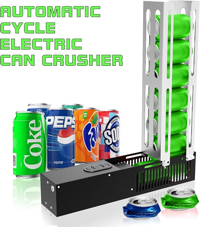 Electric Can Crusher, Automatic Can Compactor for Recycling 8oz, 12oz, 16oz, Filling up 8 Cans at a Time, Bottle Crusher for Recycling Aluminum Soda Water, Cola and Beer Cans