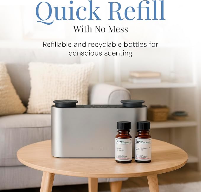 Mini Duo Smart Diffuser with Santal & Green Tea Lemongrass Oils, Bluetooth App-Controlled Waterless Aroma Scent Machine Set, Dual Nozzle, Rechargeable, Covers 100 sq. ft.