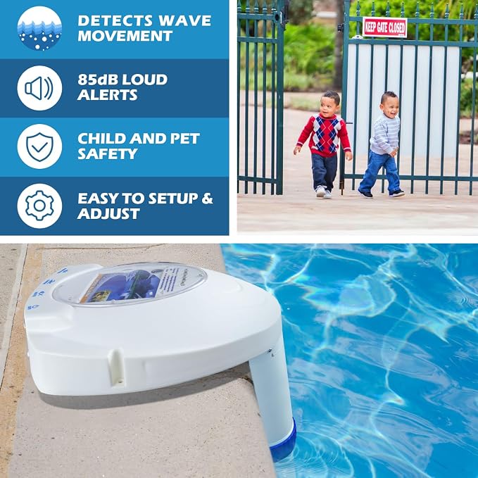 Inground Pool Alarm Wireless Connection, Water Motion Sensor Swimming Pool Immersion Alarms Detector System Battery Powered with Remote Receiver Alarm for Pool Safety for Kids Pets FCC-Compliant