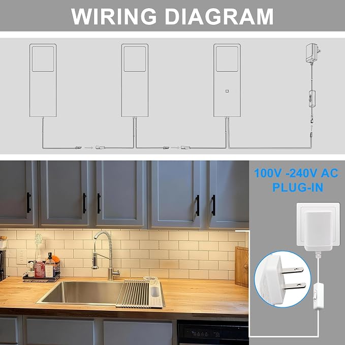 Under Counter Lights for Kitchen, Plug in Linkable LED Dimmable Hard Wired Under Cabinet Lighting for Kitchen Counter Closet, 3000K/4000K/5000K, 0.28 inch Ultra Thin, 3-in-1, Silvery, ETL