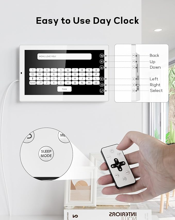 Mesqool 10.1" Large Digital Clock for Seniors with Date & Day, Easy-to-Read Calendar, Daily Reminders, Auto Dimming Display, Remote Control, Indoor Temperature & Humidity, Wall Mountable