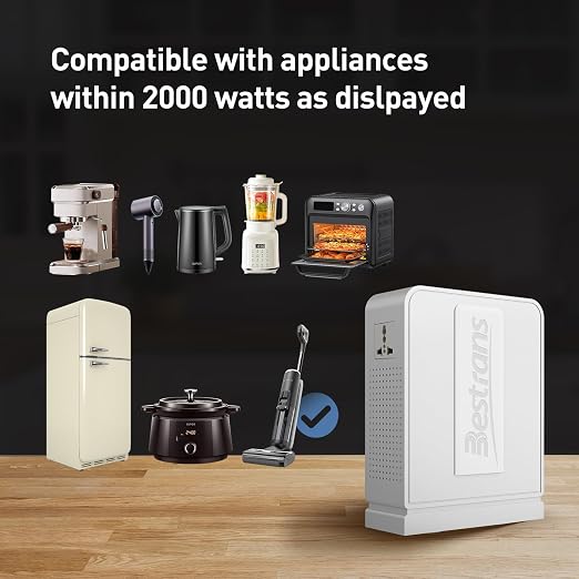 2000W Step Up Transformer 110v to 220v Converter, Heavy Duty Voltage Converter 110v-120v to 220v-240v with Dual Outlets, Overload Protection & Ultra-Quiet for Home Appliances, Pearl White