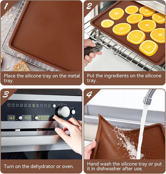 4 PCS Silicone Dehydrator mats with Edge Compatible with Cosori CP267-FD & Magic Mill, BPA-Free Silicone Tray Liners, Fruit Roll Sheet for Fruit Leather, Vegetables, Meat, Herbs and Liquid