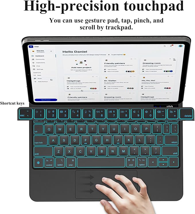 Keyboard Case for iPad Pro 11 inch (2025 M5 / 2024 M4) - Magic Keyboard with Trackpad, Easy-Set Magnetic Stand, 7-Color Backlit, Auto Sleep/Wake up, iPad Floating Keyboard