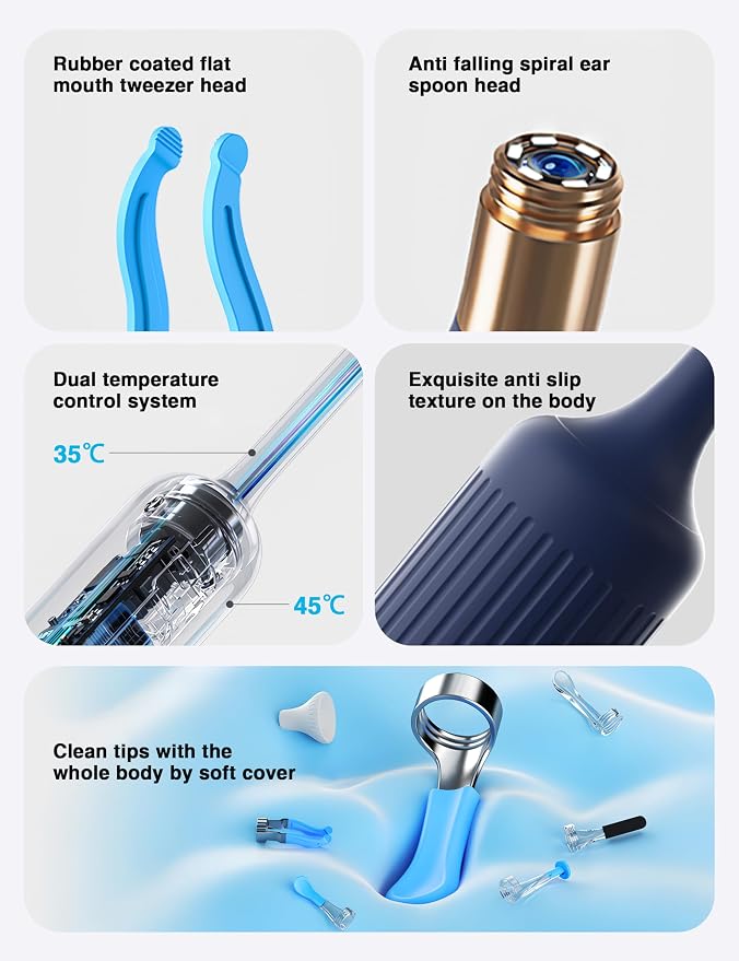 BEBIRD Earsight Plus Ear Wax Removal Tool Camera with HD Visual Otoscope, Smart WiFi Earwax Cleaner Kit, Safe Silicone Flexible Scoops & Tweezers Tools for Adults & Kids (Blue)