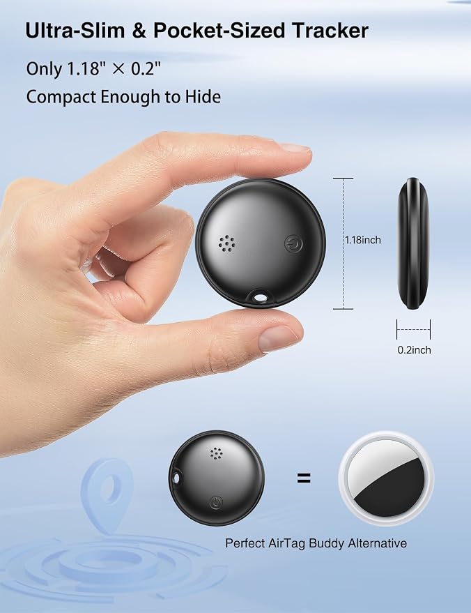 Magnetic Car Tracker, Smart Tracker Tag for Vehicle & Item Locators - Zero Monthly Fee, No Wiring, Real-Time Tracking, Compatible with Apple Find My & Google's Find Hub (Black 2-Pack Non-Magnetic)