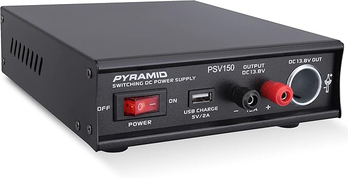 Pyramid Universal Compact Bench Power Supply- 12Amp Variable Linear Regulated Home Lab Benchtop AC-DC Power Converter - USB Port,Cigarette Lighter,115/230V AC,Screw Terminal,Cooling Fan - PSV150,Black