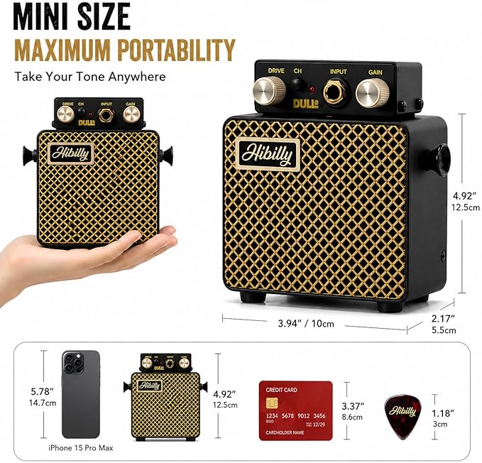 Mini Pocket Guitar Amplifier and Micro Amp for Professional Performances and Practice Sessions Color (Darkling Black - Dull 3 Guitar)