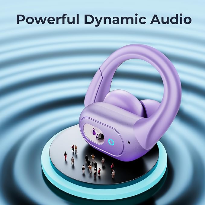 occiam Active Noise Cancelling Earbuds Wireless Bluetooth Headphones Ear Buds 90Hrs Playback Stereo Bass Earphones with Mic Over-Ear Hooks IPX7 Waterproof Headset for Work Sports (Purple)