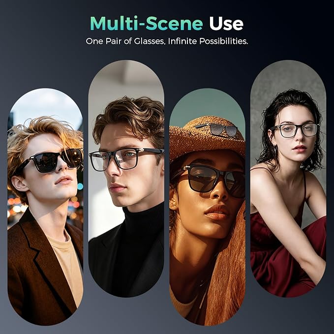 2026 AI Smart Glasses with Bluetooth Call,AI Real-Time Translation Smart Glasses,Music Playback & Hands-Free Calls,AI Glasses with Sunglasses Lenses+Photochromic Lenses+Brown Lenses for Men & Women