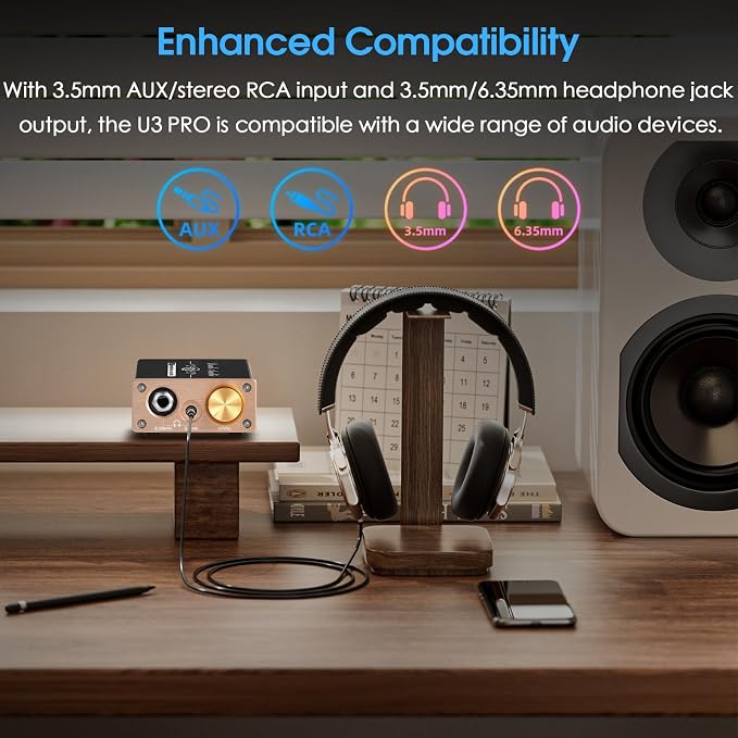 Douk Audio U3 PRO HiFi Mini Class A Headphone Amplifier – High-Power Desktop Amp for 18-600Ω Headphones, 1500mW Output, 3.5mm & 6.35mm Jacks, DC 5V