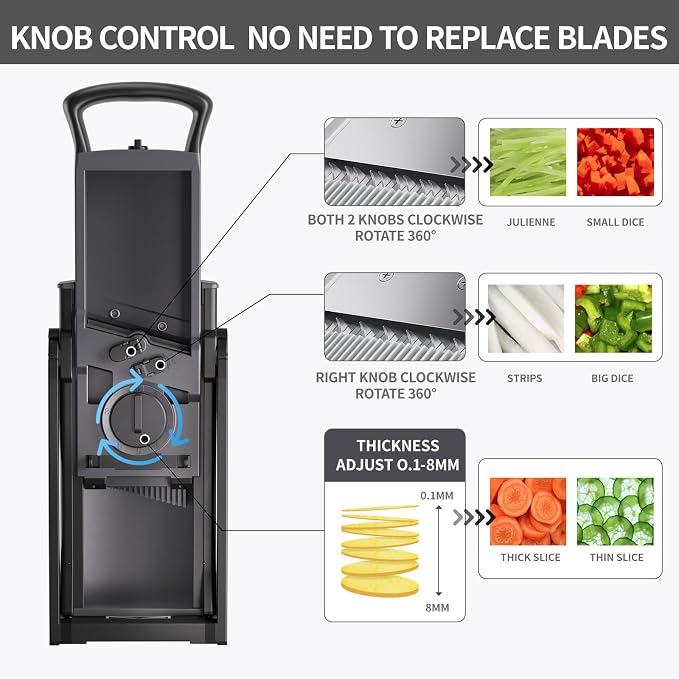 QYKIC Upgrade Safe Mandoline Slicer for Kitchen, Vegetable Chopper Slicer, Potato Slicer Thickness Adjuster, Veggie Onion Dicer for Quick Meal Prep