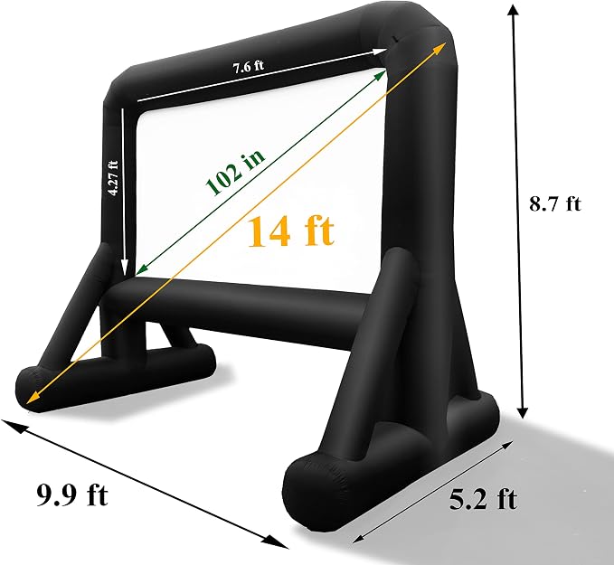 14 FT Inflatable Movie Screen Outdoor Projector Screen for Outside Backyard Movie Night Easy Setup Mega Blow Up Screen, Great for Barbecue Pool Party Outdoor Drive-in Theater - Front/Rear Projection