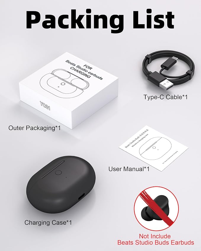 Charging Case Replacement for Beats Studio Buds - Earbuds Charger Case with Bluetooth Pairing Sync Button, 660mAh Battery (Earbuds Not Included)