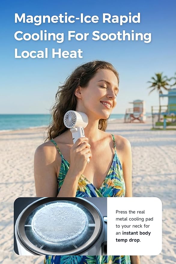 Elecshion Portable Handheld Fan, Cold Spot, Retractable USB-C Cable, 6000mAh Rechargeable Personal Turbo Fan, Powerful 100-Speed Wind, LED Display,135° Adjustable-Cooling on Table/Neck/Travel/Camping