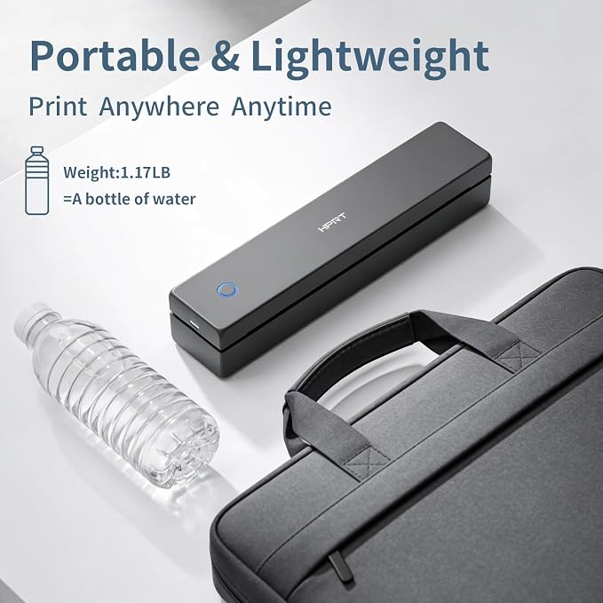 HPRT Inkless Portable Printer Wireless for Travel,Thermal Printer Supports 8.5" x 11" US Letter&A4&A5,Compatible with iOS,Android, Laptop, MT620,203 DPI,Black